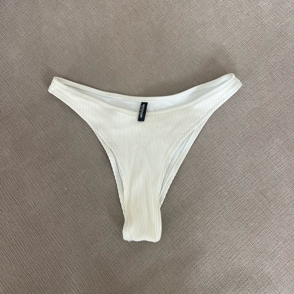 PrettyLittleThing White Ribbed High Cut Bikini Bottom